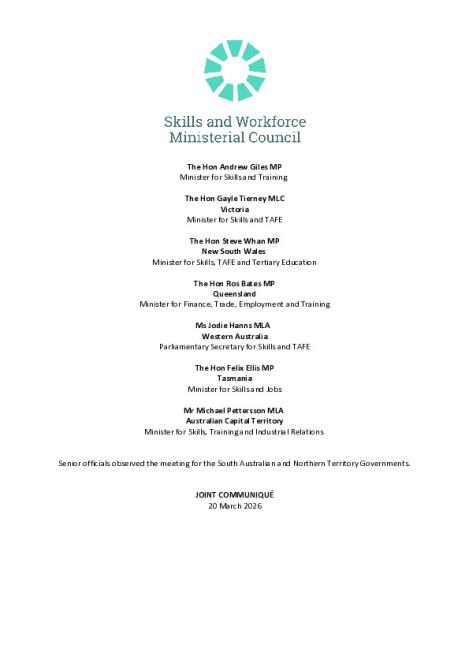 Skills and Workforce Ministerial Council Communiqué – 20 March 2026.pdf