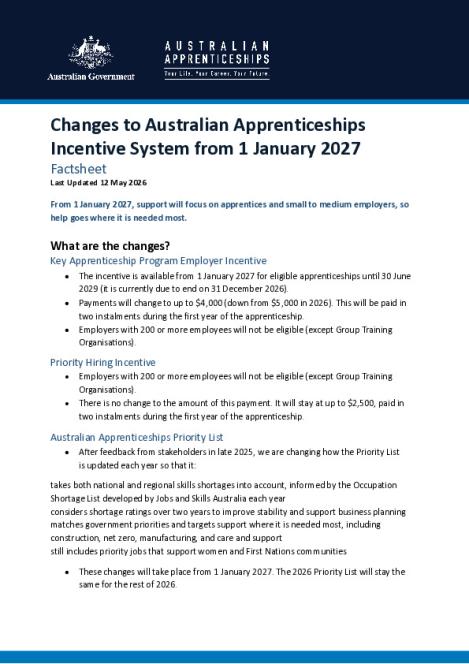 Australian Apprenticeships Incentive System Budget 2026 Factsheet.pdf