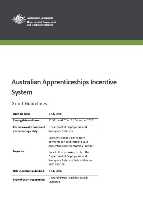 Australian Apprenticeships Incentive System Grants Guidelines - 1 July 2026.pdf