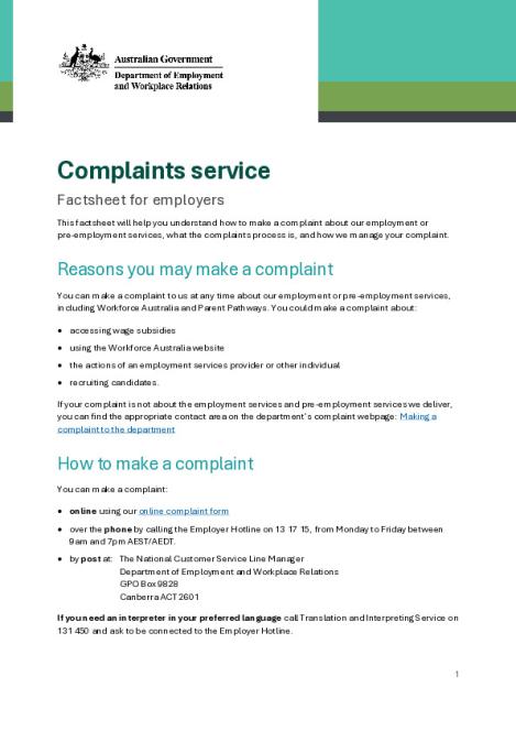 Complaints service factsheet for employers.pdf