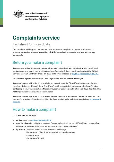Complaints service factsheet for individuals.pdf