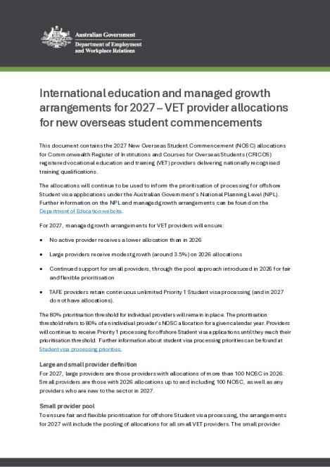 Factsheet - Managed Growth 2027 and VET Provider Allocations - Update 30 July 2027.pdf