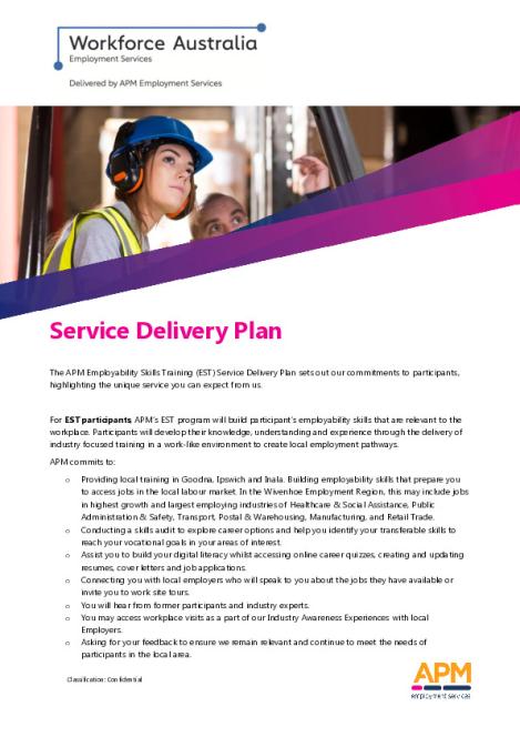 EST Service Delivery Plan - QLD - Wivenhoe - Serendipity (WA) Pty Ltd (APM) (Participant).pdf