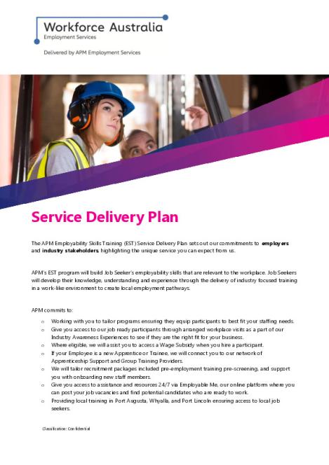 EST Service Delivery Plan - SA - North West Country SA - Serendipity (WA) Pty Ltd (APM) (Employer).pdf