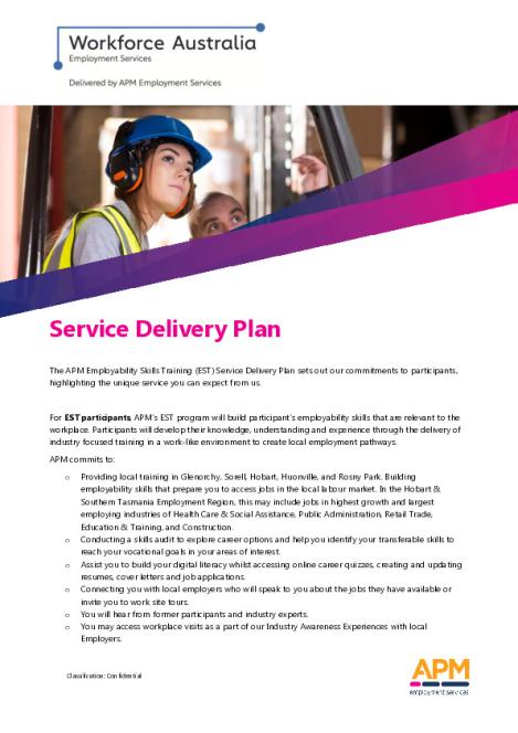 EST Service Delivery Plan - TAS - Hobart and Southern Tasmania - Serendipity (WA) Pty Ltd (APM) (Participant).pdf