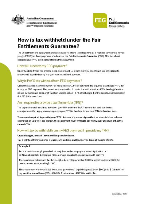 How is tax withheld under the Fair Entitlements Guarantee.pdf