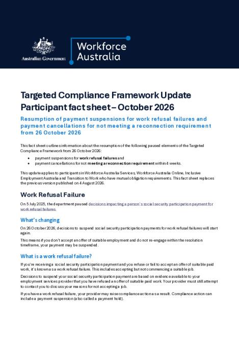 Targeted Compliance Framework Update - October 2026 - Participant Fact Sheet.pdf